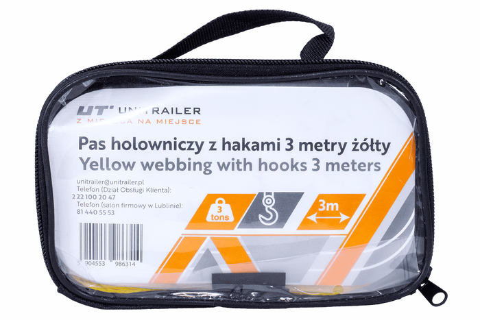 Linka holownicza z hakami UNITRAILER pas holowniczy 3m/50mm/3t żółty