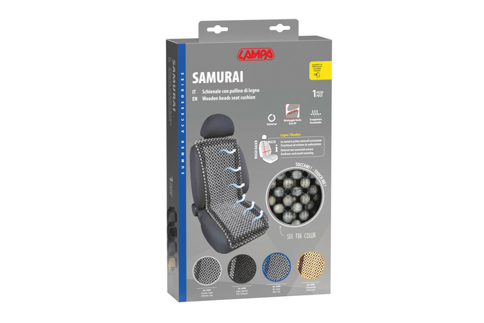 Poduszka na siedzenie z drewnianych koralików LAMPA Samurai antracytowo/szara, mata na fotel samochodowy