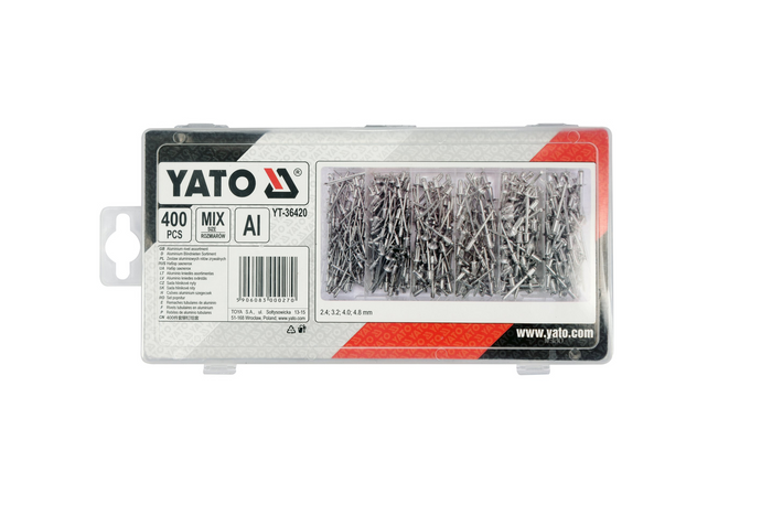 Zestaw nitów zrywalnych YATO YT-36420 mix rozmiarów 400 sztuk