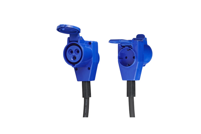 Adapter z wtyczką Schuko i złączem kątowym CEE + gniazdem Schuko 16A ProPlus 373528DE kabel 150cm
