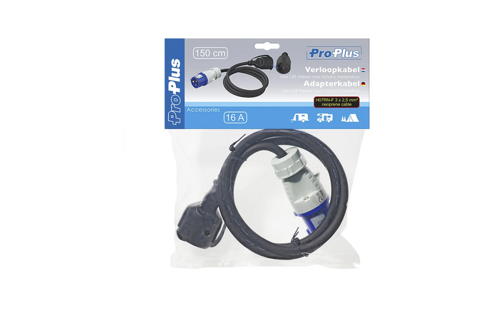 Adapter z wtyczką CEE i gniazdem ze stykiem ochronnym 16A 230V ProPlus 373530DE kabel 150cm