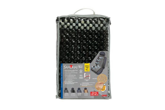 Poduszka na siedzenie z drewnianych koralików LAMPA Samurai szaro/antracytowa, mata na fotel samochodowy