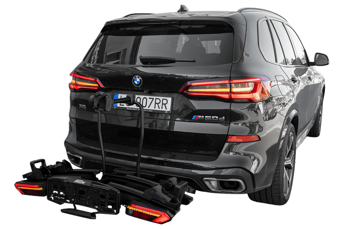 Inter Pack Velox 2 LED - składany bagażnik rowerowy na hak na 2 rowery ze światłami LED (czarny)