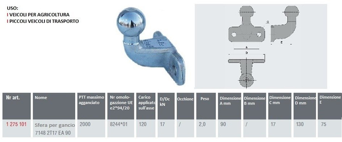 Hak holowniczy AL-KO 50mm 2000kg kuty