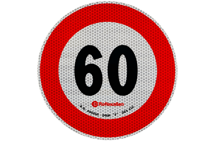 Naklejka nalepka odblaskowa LAMPA ograniczenie prędkości do 60 km/h znak B-33