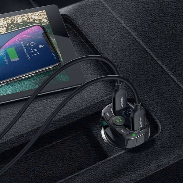 Transmiter BASEUS T typed FM bluetooth 4.2 MP3 + ładowarka samochodowa 2x USB 3.4A
