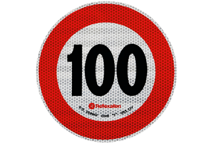 Naklejka nalepka odblaskowa LAMPA ograniczenie prędkości do 100 km/h znak B-33