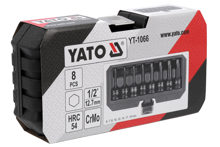 Klucze udarowe trzpieniowe hex YATO YT-1066 nasadki 6-19mm 8el.