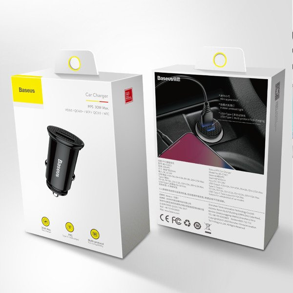 Ładowarka samochodowa BASEUS Circular Plastic USB-A, USB-C 30W