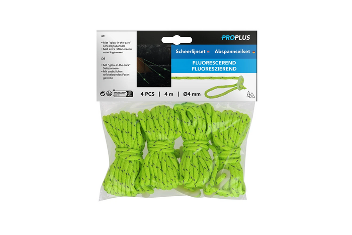 Zestaw czterech linek odciągowych ProPlus 361802 linki fluorescencyjne do namiotu 4m