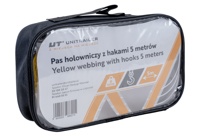 Linka holownicza z hakami UNITRAILER pas holowniczy 5m/50mm/6t żółty