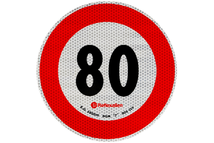 Naklejka nalepka odblaskowa LAMPA ograniczenie prędkości do 80 km/h znak B-33