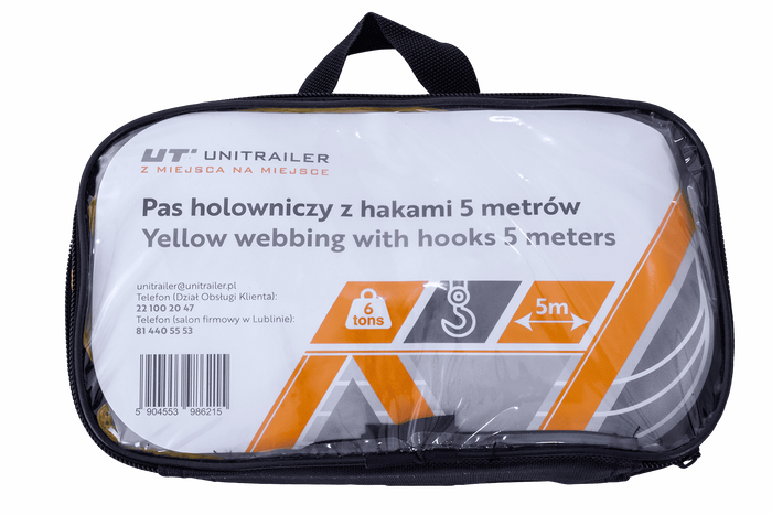 Linka holownicza z hakami UNITRAILER pas holowniczy 5m/50mm/6t żółty