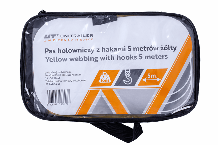 Linka holownicza z hakami UNITRAILER pas holowniczy 5m/50mm/7,5t żółty