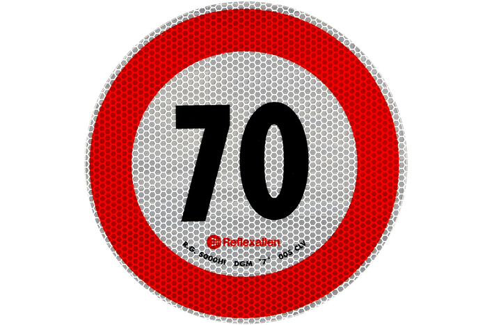 Naklejka nalepka odblaskowa LAMPA ograniczenie prędkości do 70 km/h znak B-33