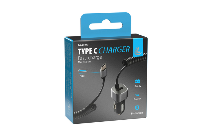 Ładowarka samochodowa LAMPA USB Type-C, gniazdo zapalniczki 12/24V
