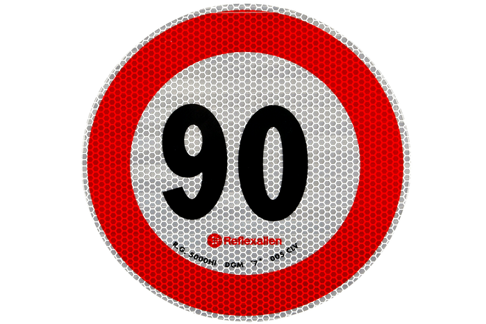 Naklejka nalepka odblaskowa LAMPA ograniczenie prędkości do 90 km/h znak B-33
