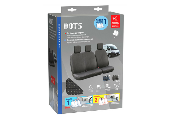 Komplet pokrowców na fotele samochodowe LAMPA Dots-1 czarno/szare, do busów i vanów