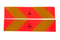 Naklejki nalepki odblaskowe krótkie HERMON tablice wyróżniające pojazdy ciężkie 565x132mm lewa+prawa