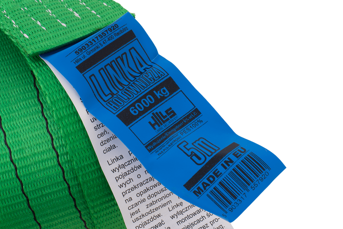 Linka holownicza z hakami HILLS pas holowniczy 5m/60mm/6t zielony