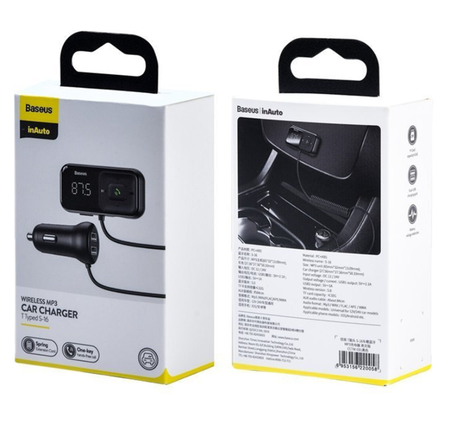 Transmiter FM BASEUS T typed S-16 bluetooth 5.0 MP3 + ładowarka samochodowa 2x USB